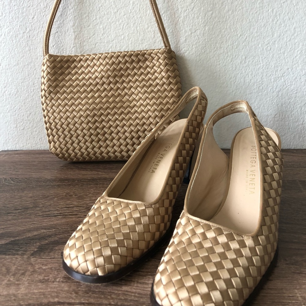BOTTEGA VENETA SHOES & BAG SET WOVEN SILK SZ 8B